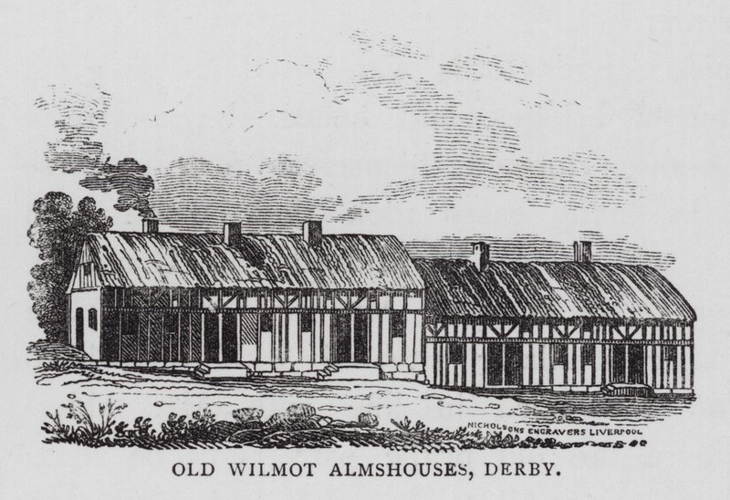 Old Wilmot Almshouses, Derby (gravering) af English School