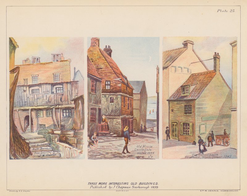 Gamle bygninger, Scarborough (farvelitografi) af English School