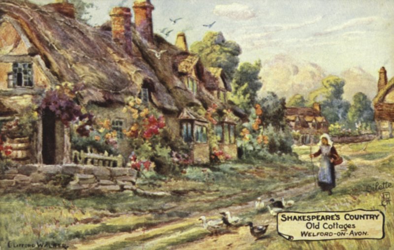 Gamle hytter, Welford-on-Avon, Warwickshire af English School