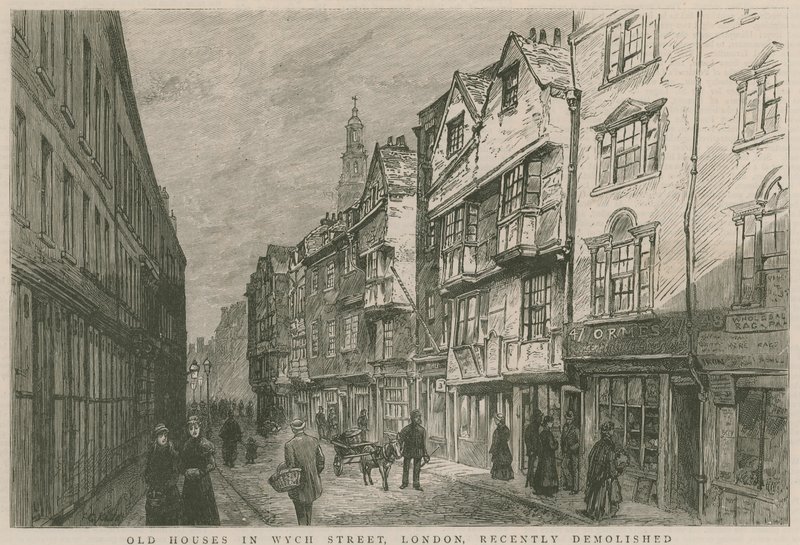 Gamle huse i Wych Street, London, revet ned for nylig af English School