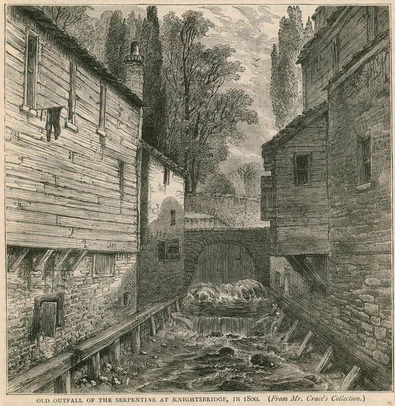 Gamle udløb af Serpentine ved Knightsbridge i 1800 af English School
