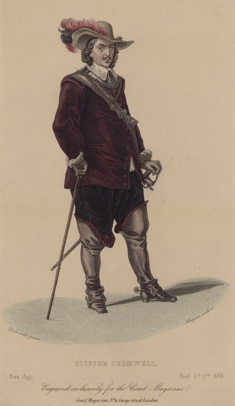 Oliver Cromwell, engelsk soldat og politiker (farvet gravering) af English School