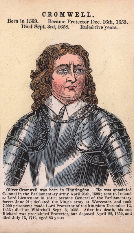 Oliver Cromwell, Protector (farvet gravering) af English School