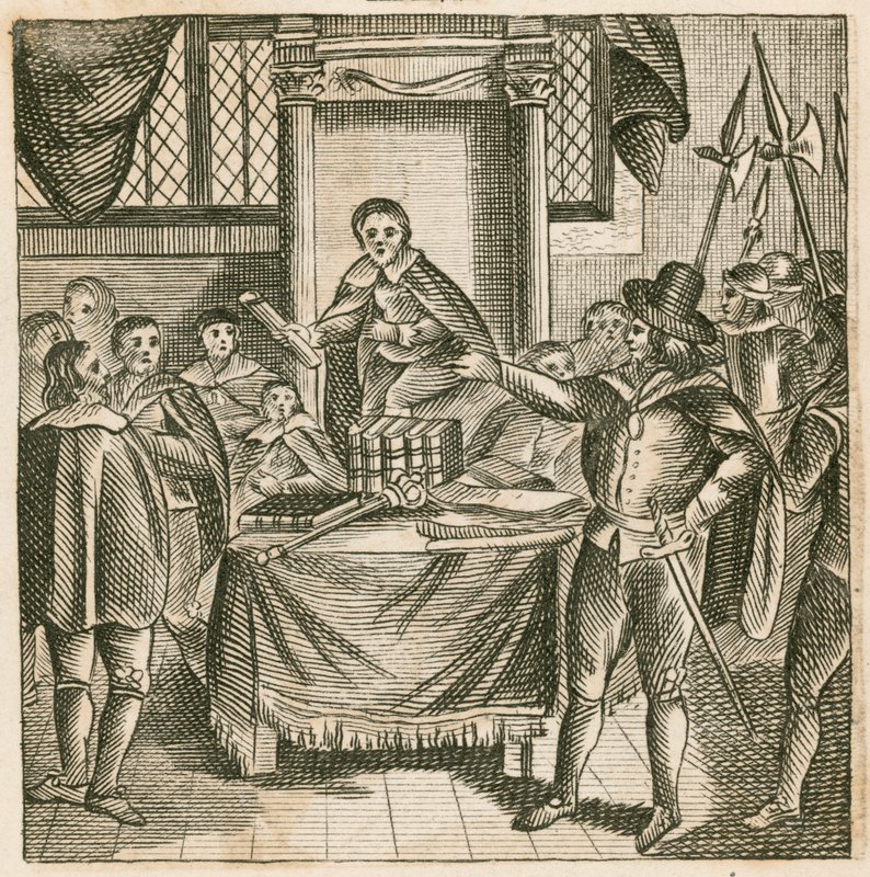 Oliver Cromwell afskediger Rump-parlamentet af English School