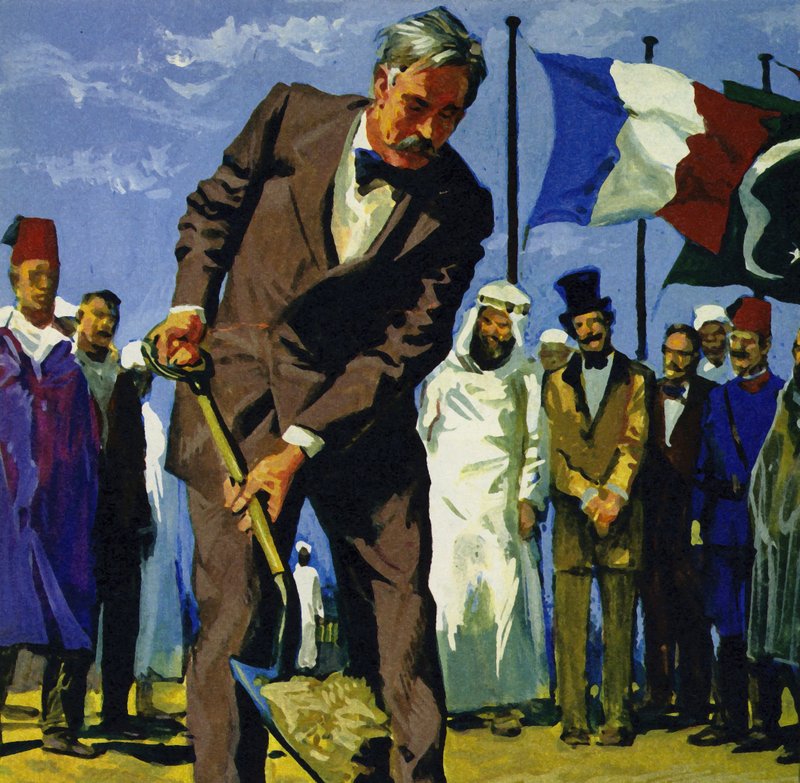 Den 25. april 1859 væltede de Lesseps den første spadefuld jord i Suez-kanalen af English School