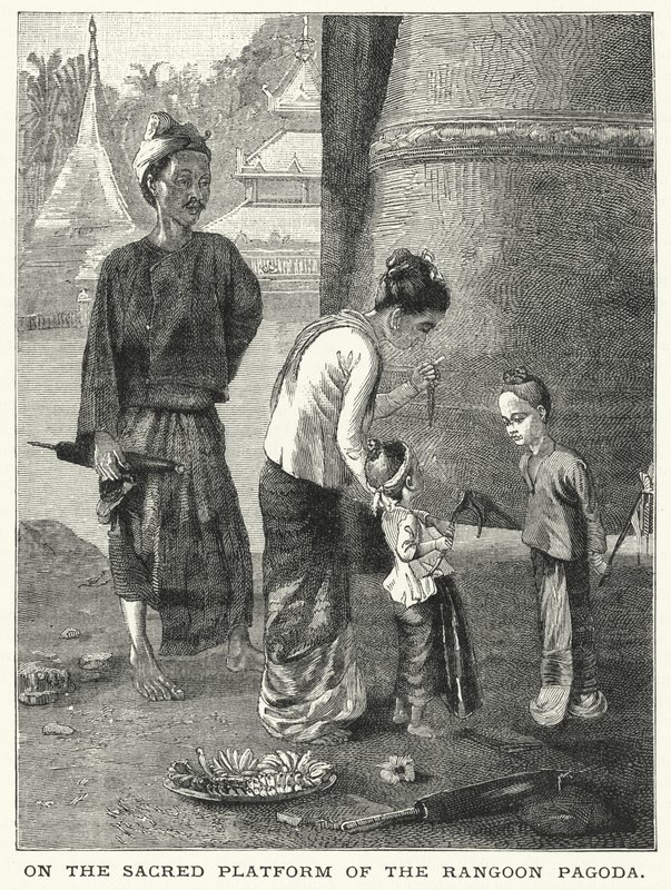 På Rangoon-pagodens hellige platform (gravering) af English School