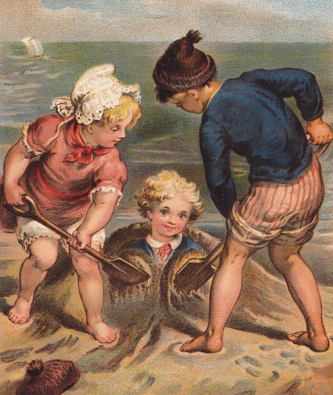 På havets bred. (farvelitografi) af English School