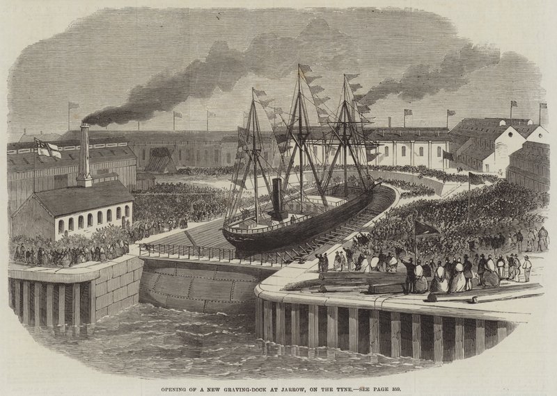 Åbning af en ny Graving-Dock ved Jarrow, on the Tyne (gravering) af English School