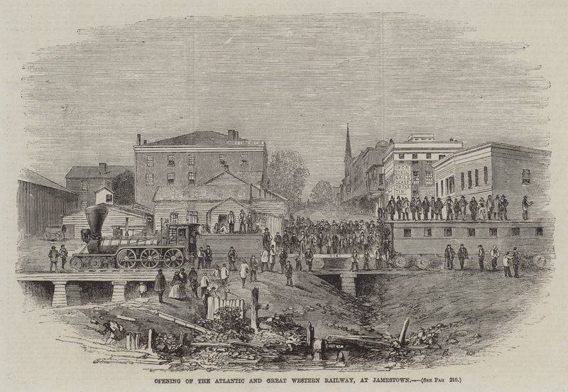 Åbning af Atlantic and Great Western Railway i Jamestown (kobberstik) af English School