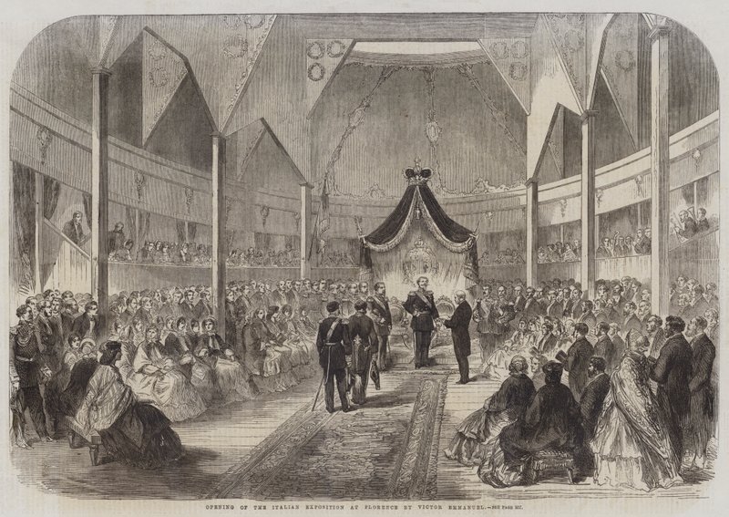 Åbning af den italienske udstilling i Firenze af Victor Emmanuel (gravering) af English School