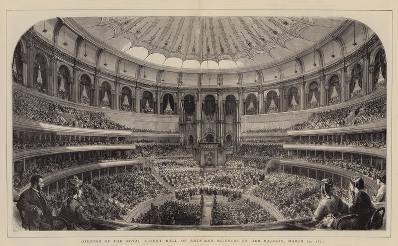 Åbning af Royal Albert Hall of Arts and Sciences af Hendes Majestæt, 29. marts 1871 (gravering) af English School