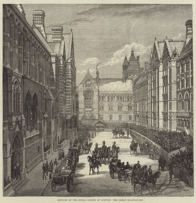 Åbning af Royal Courts of Justice, Great Quadrangle (gravering) af English School
