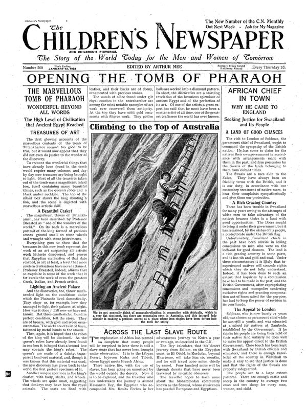 Åbning af Faraos grav, illustration fra The Childrens Newspaper, 13. januar 1923 (avispapir) af English School