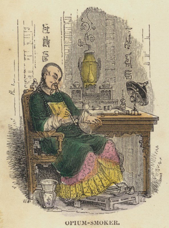 Opium-Smoker (farvet gravering) af English School