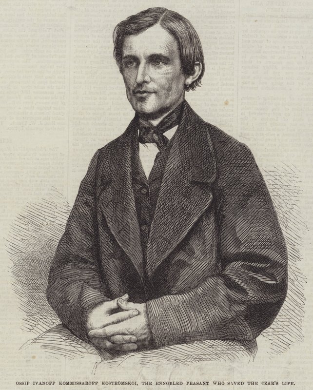 Ossip Ivanoff Kommissaroff Kostromskoi, den adlede bonde, der reddede zarens liv (kobberstik) af English School