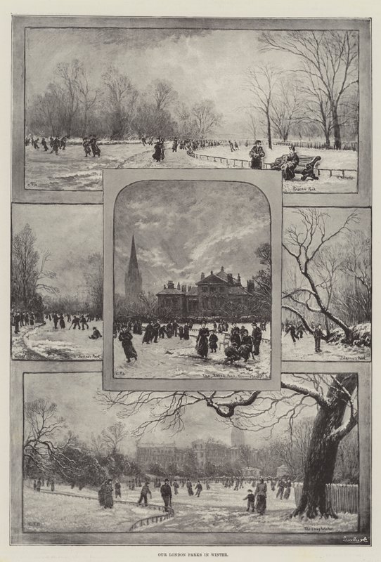 Vores London-parker om vinteren (litho) af English School