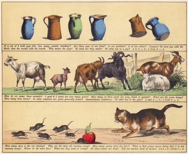 Side fra Den nye billedbog (farve litho) af English School