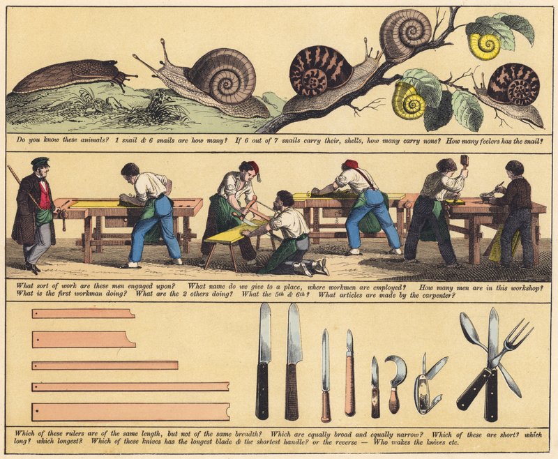 Side fra Den nye billedbog (farve litho) af English School