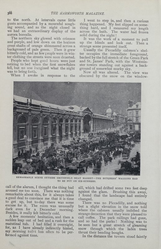 Side fra magasinartikel om et imaginært snebundet London af English School