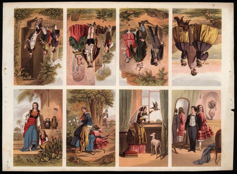 Side med victorianske trykte scraps (farvet gravering) af English School