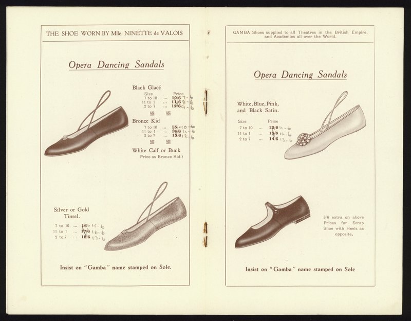 Sider fra kataloget over Gambas berømte Milan Toe Ballet Shoe (litho) af English School