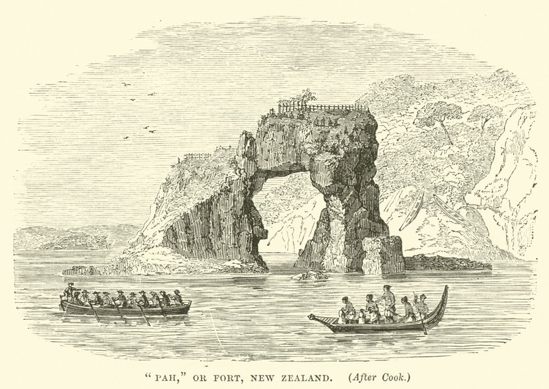 Pah, eller fort, New Zealand, efter Cook af English School