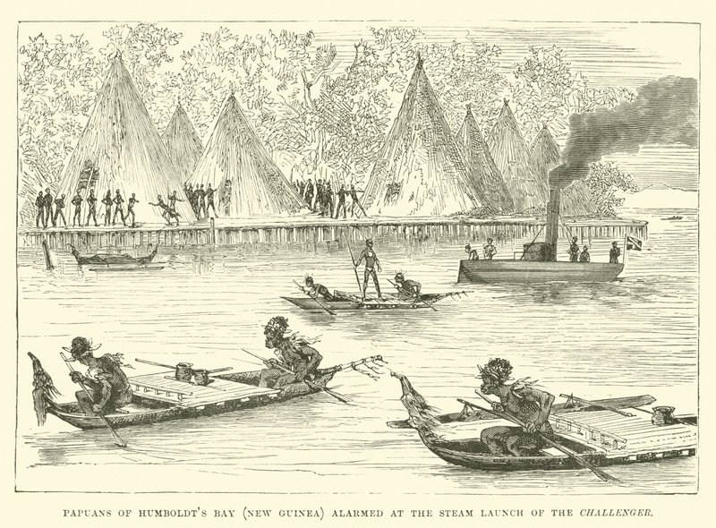 Papuanerne fra Humboldts Bay, New Guinea, blev alarmerede over damplanceringen af Challenger af English School
