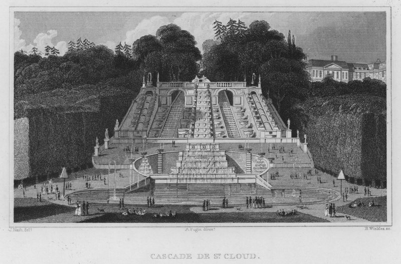 Paris, Cascade De St Cloud (gravering) af English School