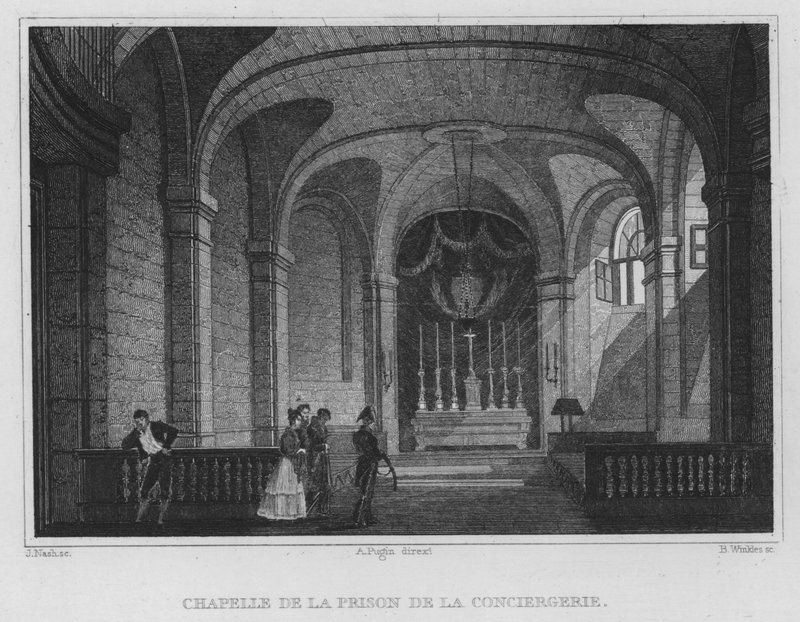 Paris, kapel i Conciergerie-fængslet (gravering) af English School