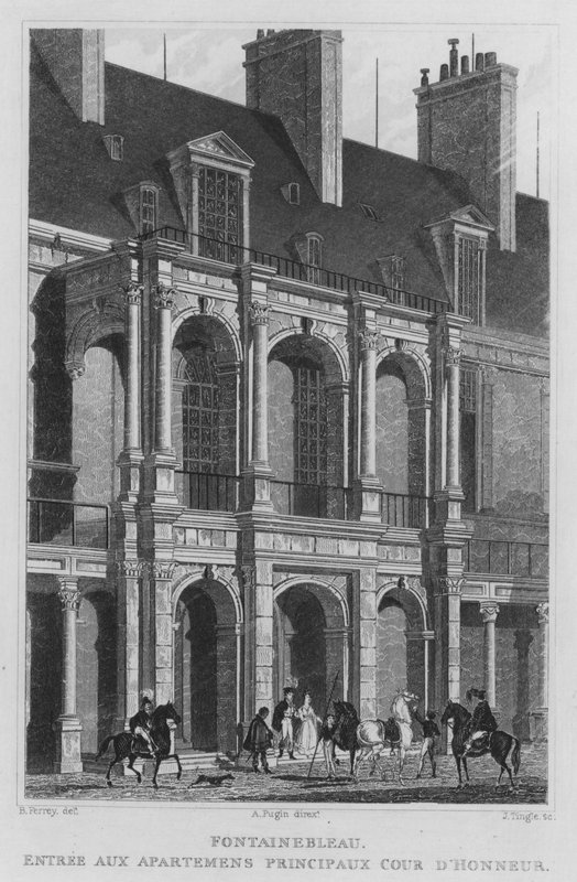 Paris, Fontainebleau, Indgang til hovedlejlighederne Court of Honor (gravering) af English School