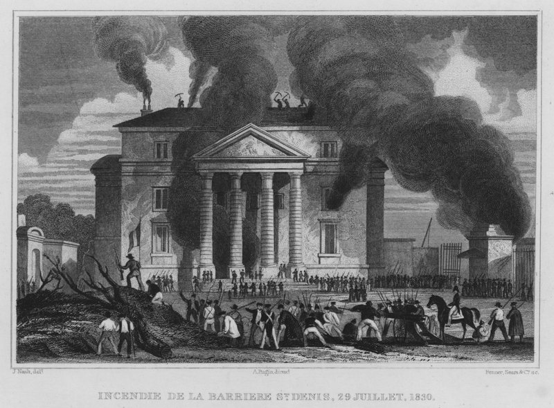 Paris, Fire Of The Barriere St Denis, 29. juli 1830 (gravering) af English School