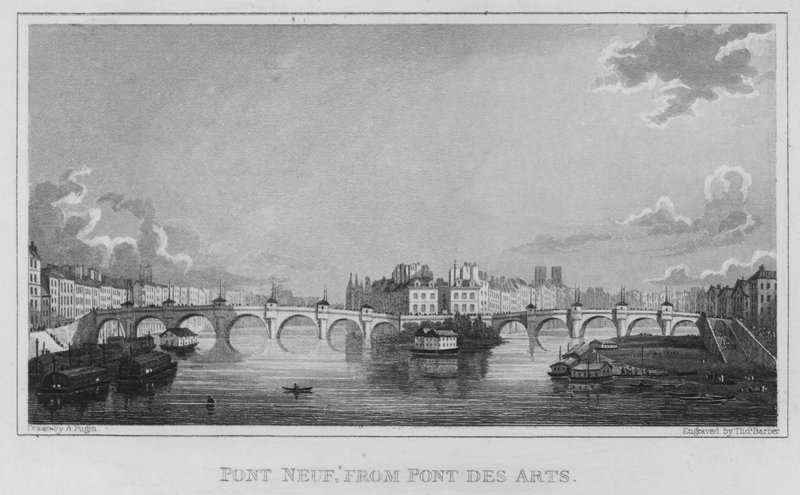 Paris, Pont Neuf, fra Pont Des Arts (gravering) af English School