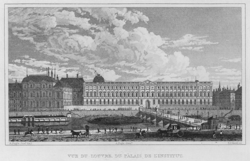 Paris, udsigt over Louvre, fra instituttets palads (gravering) af English School