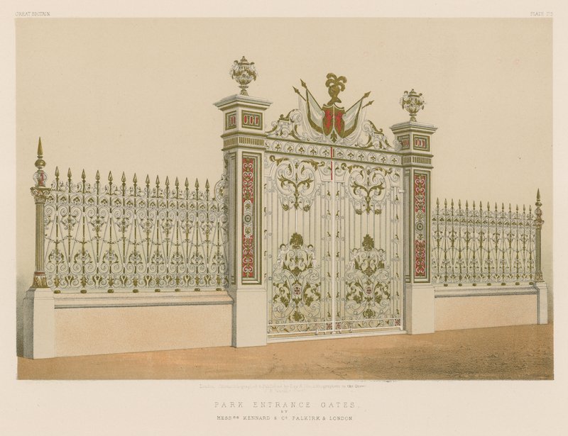 Park Entrance Gates af Mrs Kennard and Co, Falkirk og London af English School