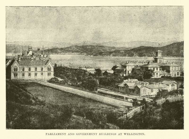 Parlamentet og regeringsbygningerne i Wellington af English School