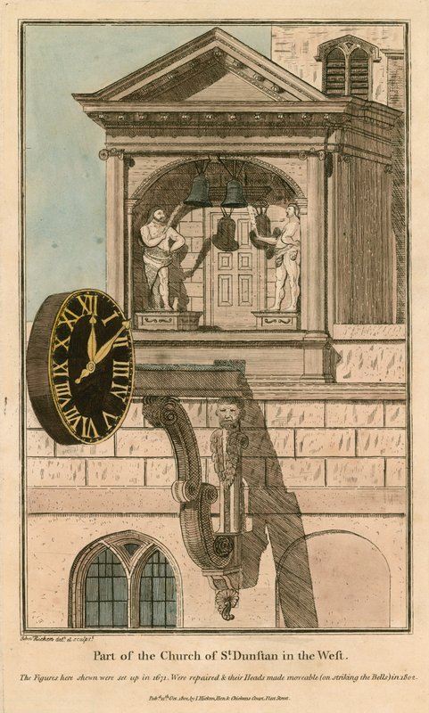 En del af kirken St Dunstan i vest; St Dunstans Church, Fleet Street, London af English School