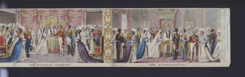 En del af panoramaet af dronning Victorias ægteskab, ca. 1840 (håndfarvet akvatint) af English School