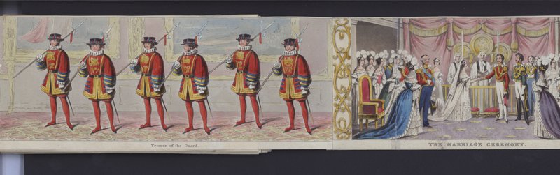 En del af panoramaet af dronning Victorias ægteskab, ca. 1840 (håndfarvet akvatint) af English School