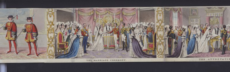 En del af panoramaet af dronning Victorias ægteskab, ca. 1840 (håndfarvet akvatint) af English School