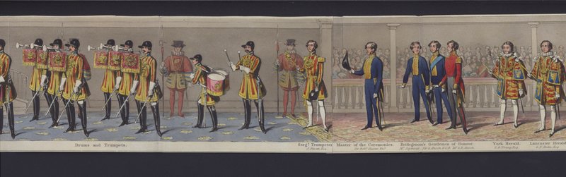 En del af panoramaet af dronning Victorias ægteskab, ca. 1840 (håndfarvet akvatint) af English School