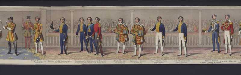 En del af panoramaet af dronning Victorias ægteskab, ca. 1840 (håndfarvet akvatint) af English School