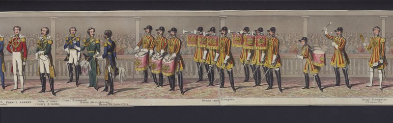 En del af panoramaet af dronning Victorias ægteskab, ca. 1840 (håndfarvet akvatint) af English School