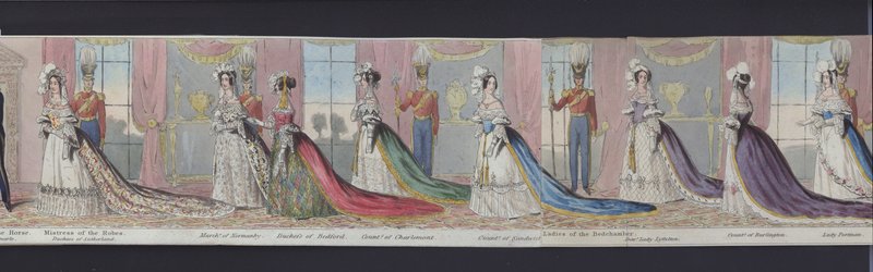 En del af panoramaet af dronning Victorias ægteskab, ca. 1840 (håndfarvet akvatint) af English School
