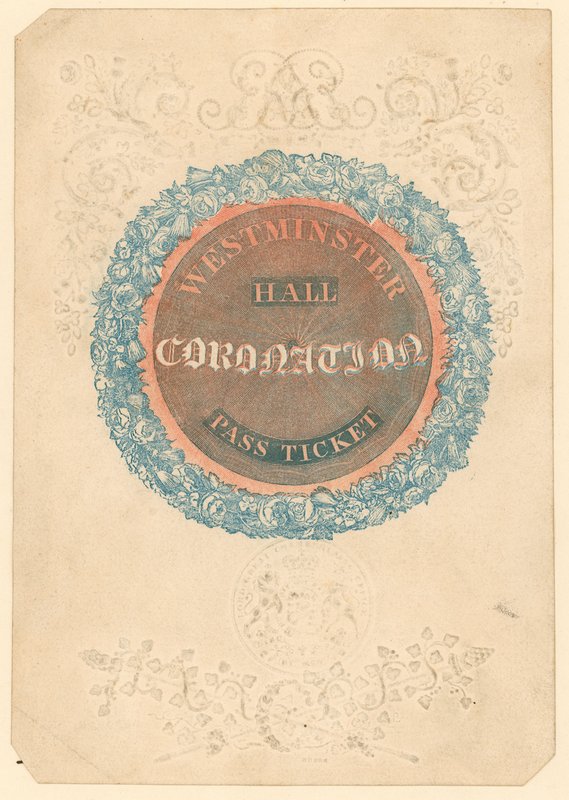 Passbillet til The Grand Coronation Banquet of King George IV i Westminster Hall, 17. juli 1821 af English School