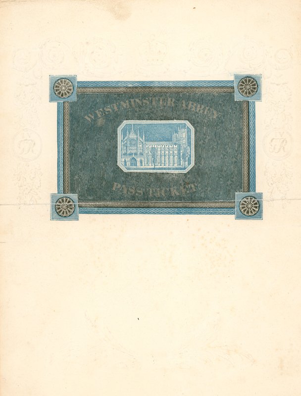 Passbillet til Westminster Abbey til kroningen af kong George IV, 17. juli 1821 af English School
