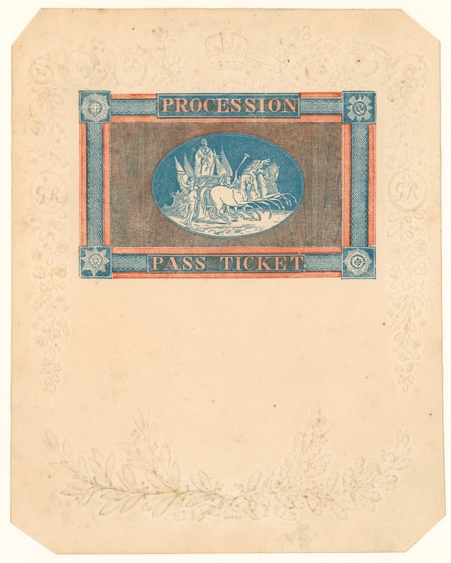 Passbillet til processionen for kroningen af kong George IV, 17. juli 1821 af English School