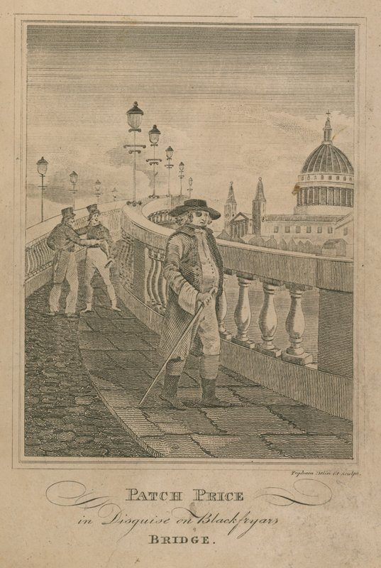 Patch Price i forklædning på Blackfriars Bridge af English School