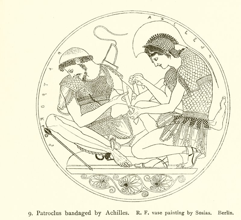 Patroklos bandageret af Achilles af English School