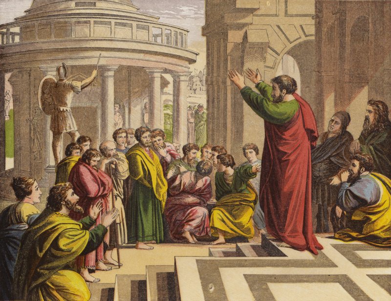 Paulus prædiker i Athen (chromolitho) af English School
