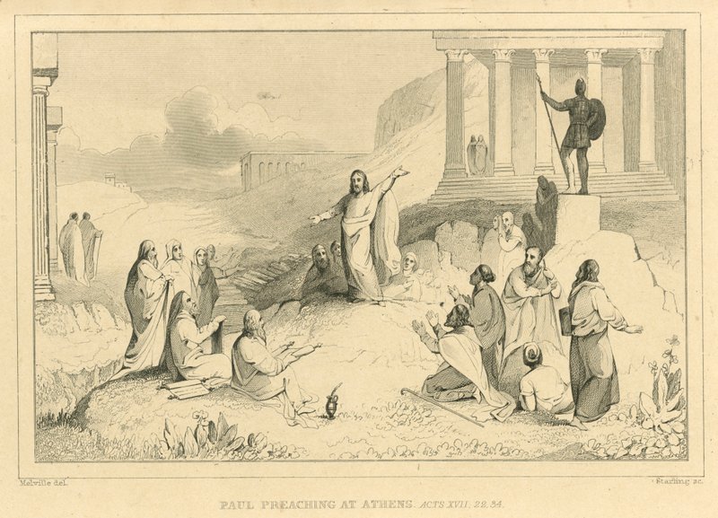 Paulus prædiker i Athen, Apostlenes Gerninger XVII, 22, 34 af English School